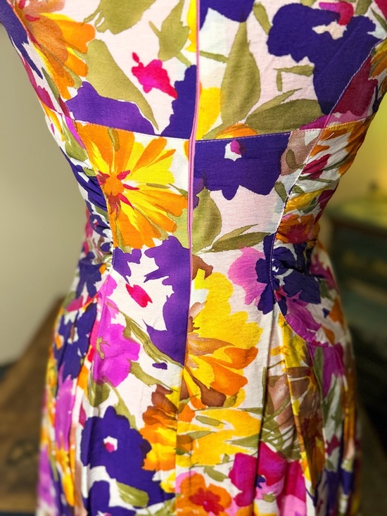 Adrianna Papell Floral Midi Dress - Purple, Pink & Yellow - Picture 8 of 15
